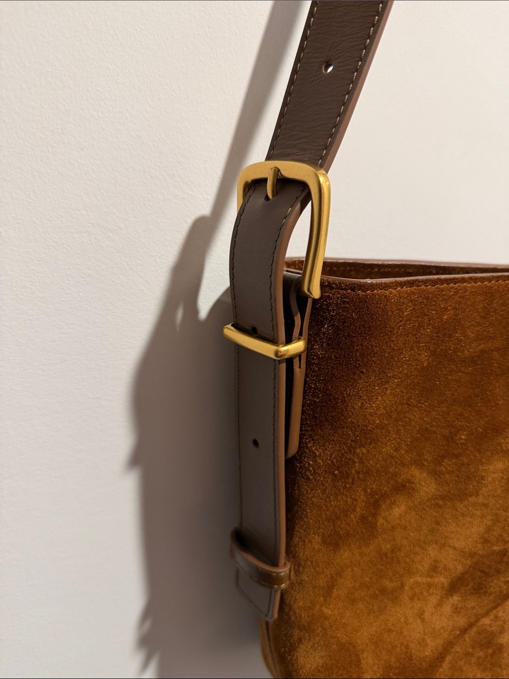 Quince Italian Suede Bucket Crossbody Bag in Color Whiskey - Picture 10 of 16
